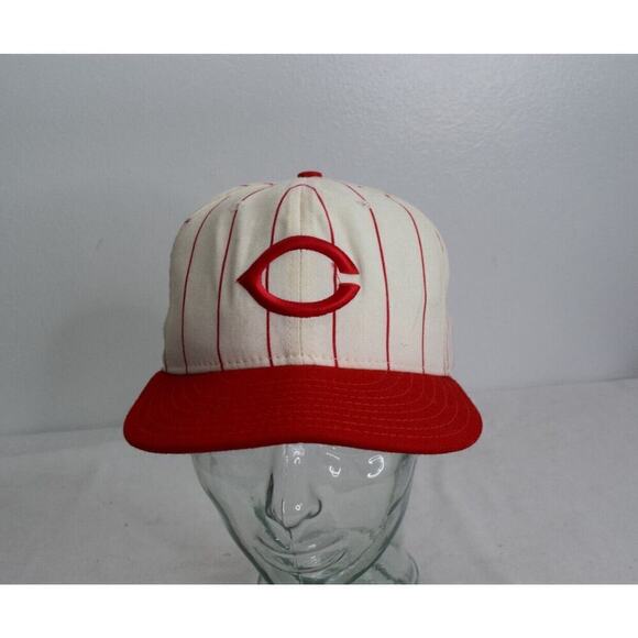Vintage Cincinnati Reds New Era Pro Model Pinstripe Hat Cap 100% Wool Size 7 - Picture 1 of 5
